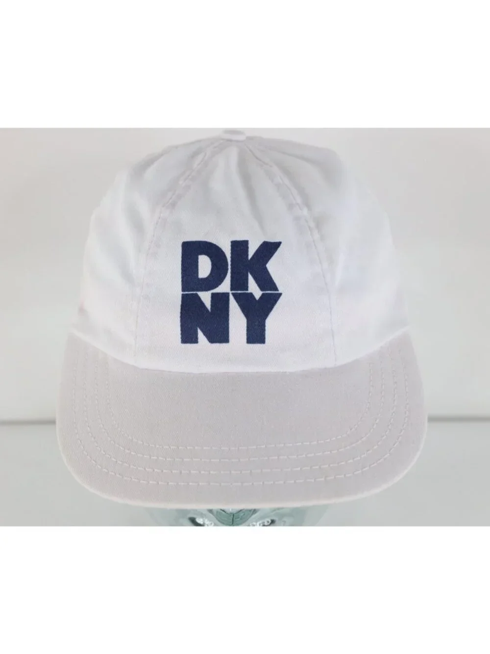 Vintage 90s Streetwear DKNY Spell Out Hat Cap Stretch Fit OSFM White Cotton USA